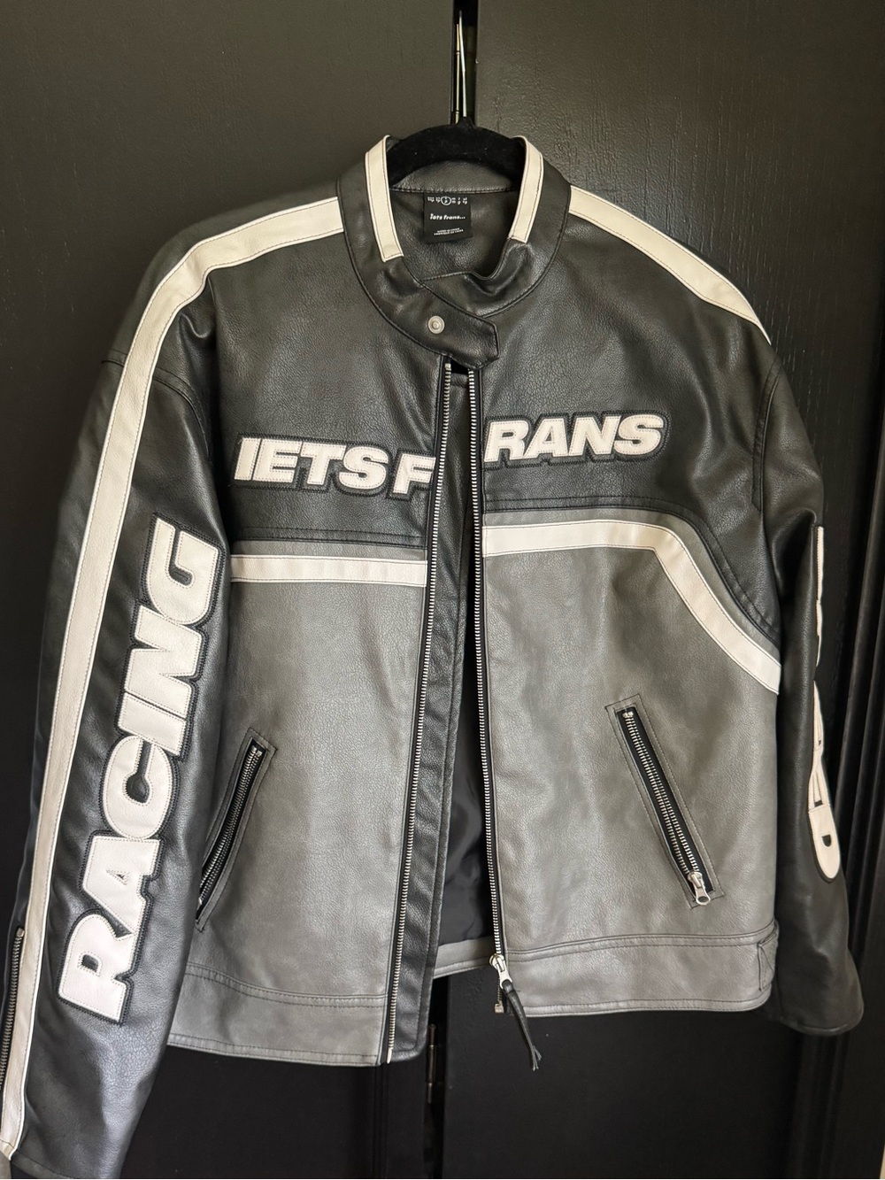 Urban Outfitters Black and White Racing Leather Jacket